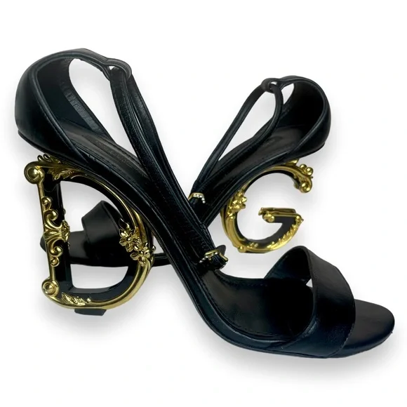 【関税送料込】DOLCE&GABBANA Keira Baroque DG Heel Sandal DOLCE & GABBANA Womens 37.5IT Keira Baroque DG Black/Gold